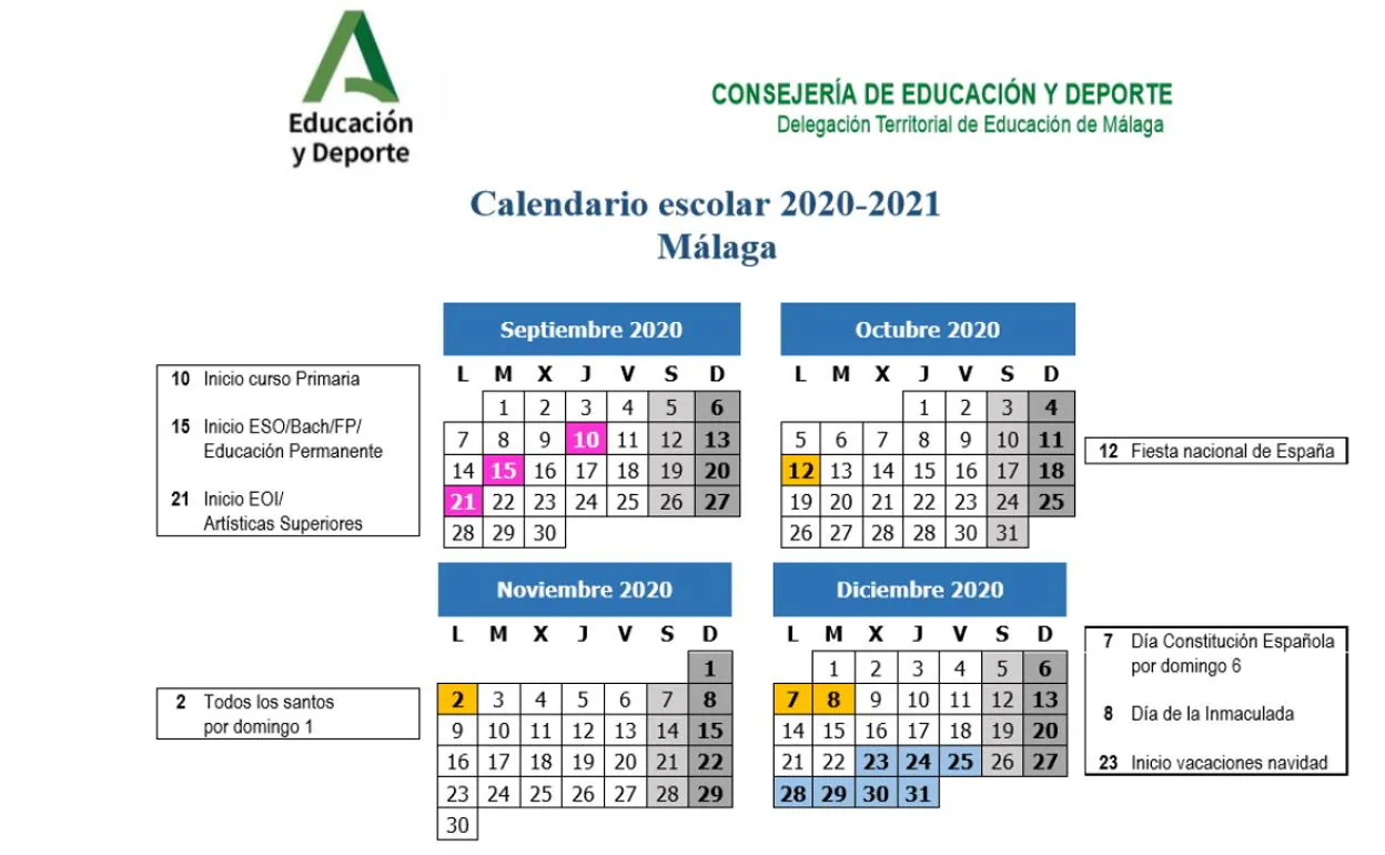 Puro Cocinar Novio Calendario Escolar Málaga 2019 2020 Armada Pepino 9297